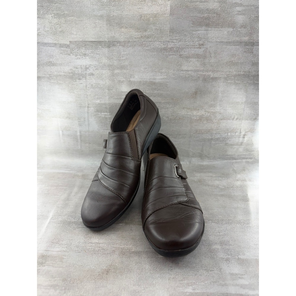 Clarks Collection Brown Leather Pleated Loafers 26120214 Women Sz 9.5 M